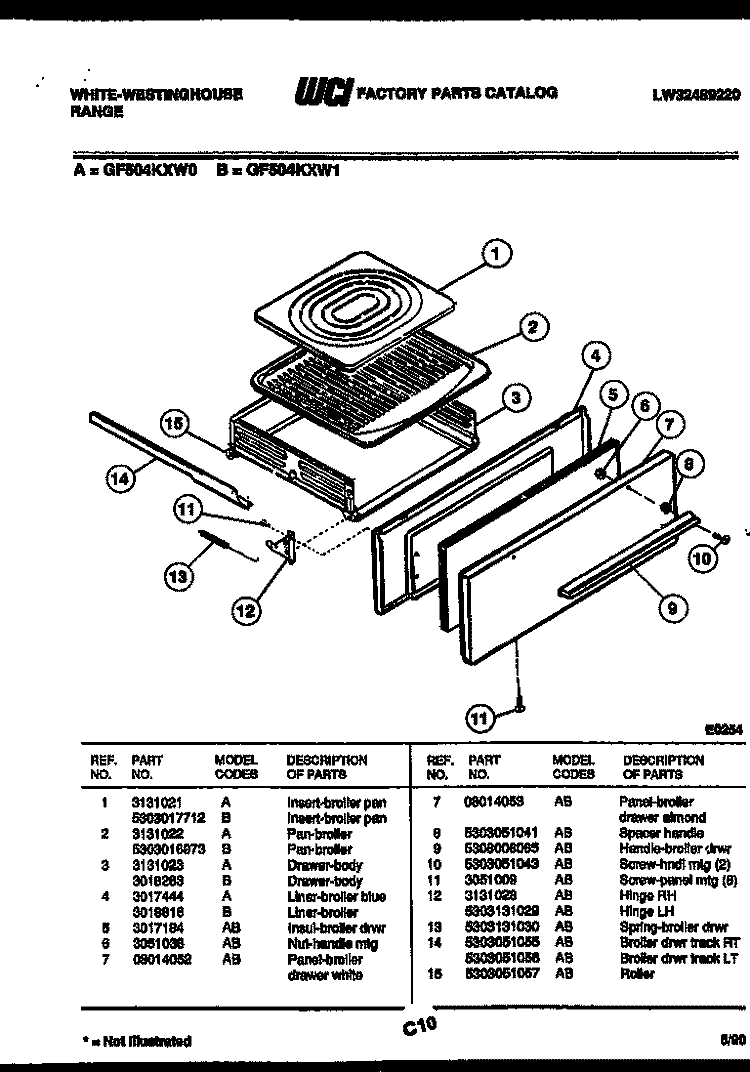 BROILER DRAWER PARTS Diagram and Parts List for GF504KXD1  Frigidaire Range