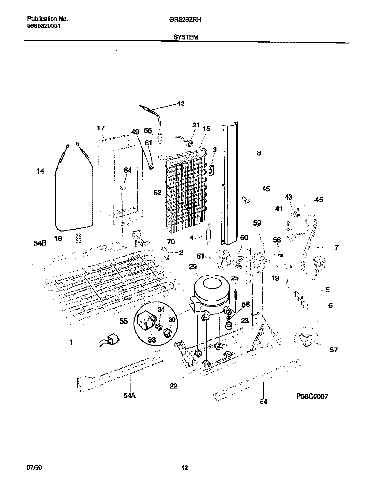 SYSTEM Diagram and Parts List for GRS26ZRHW1  Gibson Refrigerator