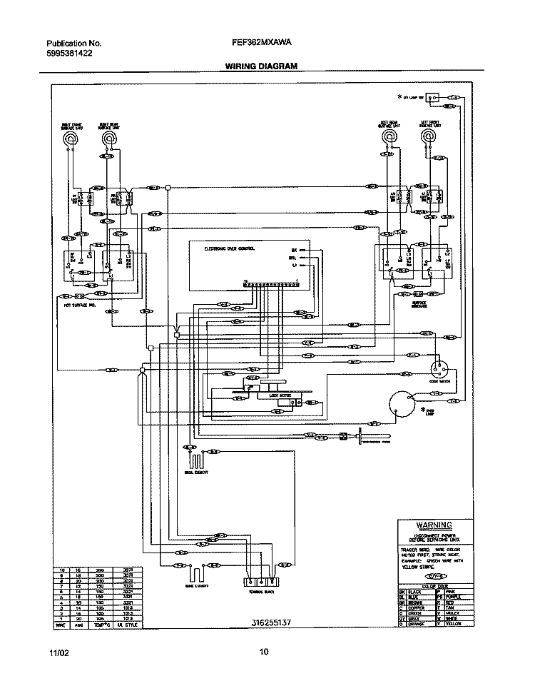 WIRING DIAGRAM Diagram and Parts List for FEF362MXAWA  Frigidaire Range