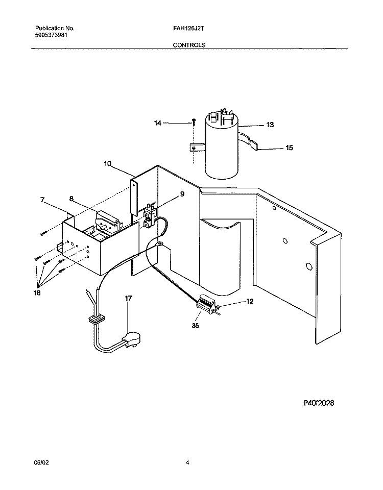 CONTROLS Diagram and Parts List for FAH126J2T3  Frigidaire Air Conditioner