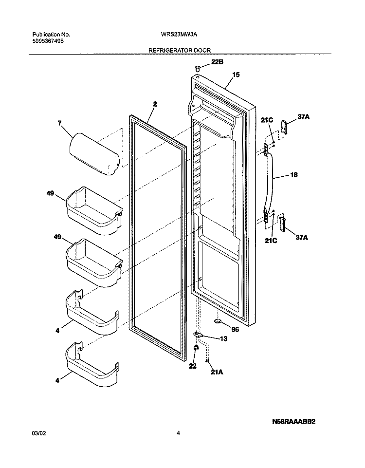 REFRIGERATOR DOOR Diagram and Parts List for WRS23MW3AW1  Westinghouse Refrigerator