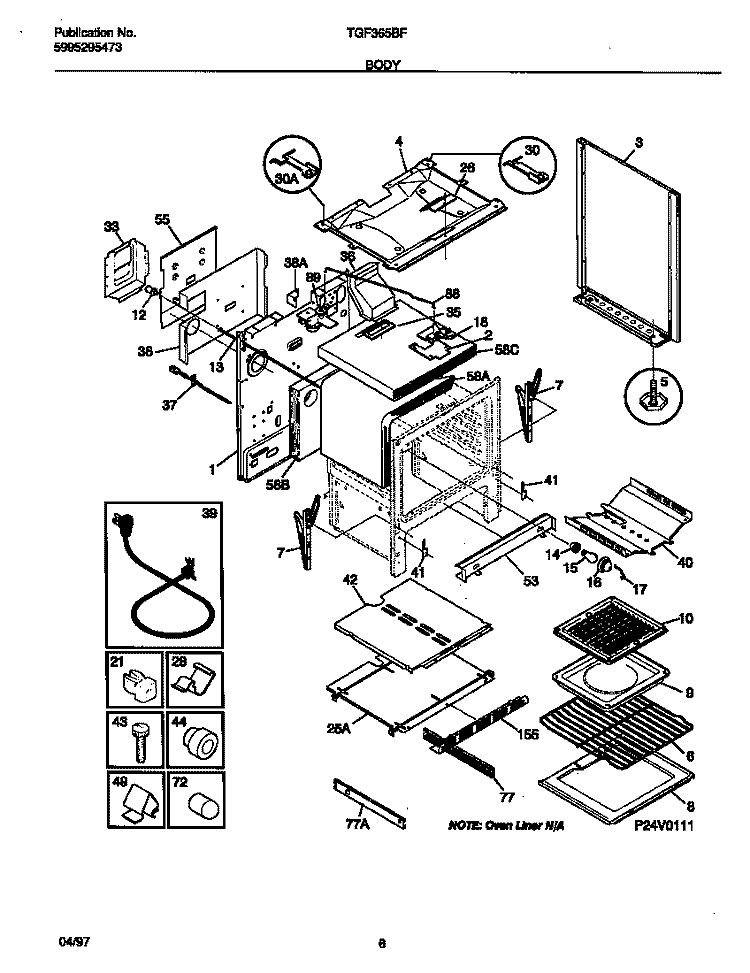 BODY Diagram and Parts List for TGF365BFDA  Tappan Range