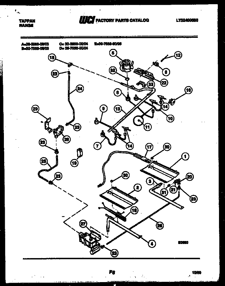 BURNER, MANIFOLD AND GAS CONTROL Diagram and Parts List for 30-3988-66-03  Tappan Range