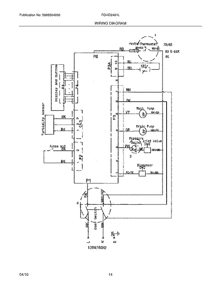WIRING DIAGRAM Diagram and Parts List for FGHD2491LW0  Frigidaire Dishwasher