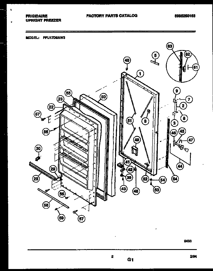 DOOR PARTS Diagram and Parts List for FFU17D9AW3  Frigidaire Freezer