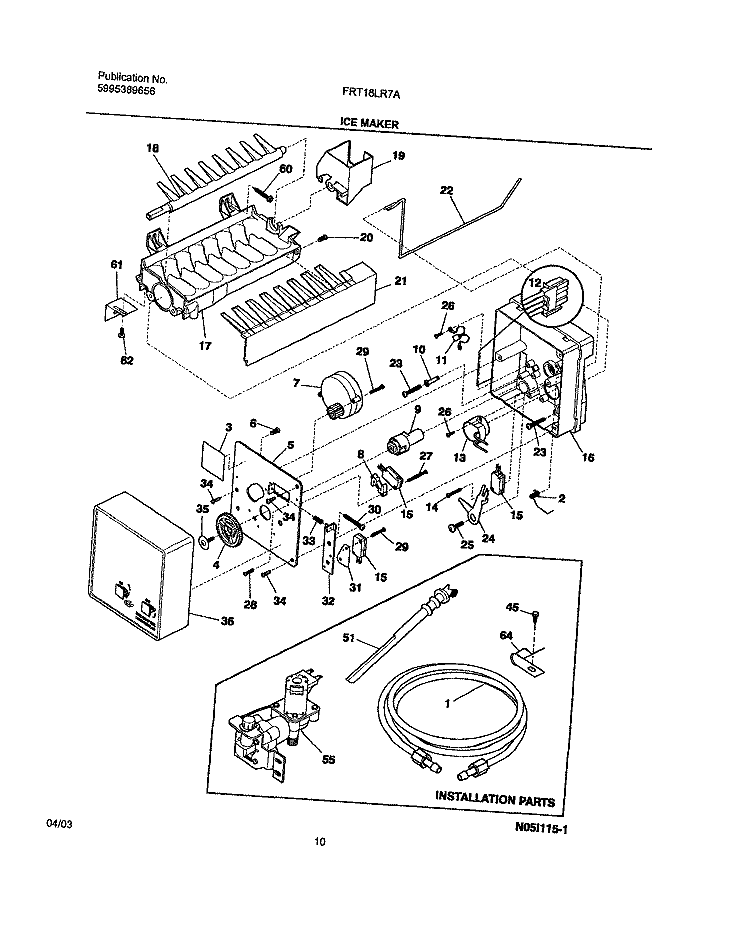 ICE MAKER Diagram and Parts List for FRT18LR7AQ8  Frigidaire Refrigerator