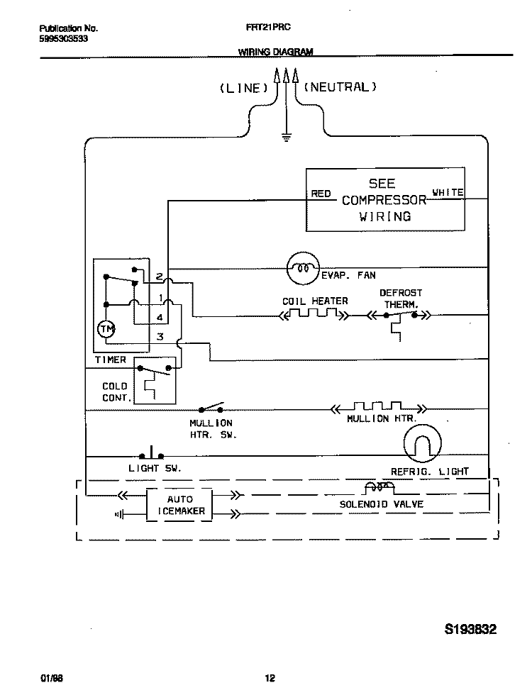WIRING DIAGRAM Diagram and Parts List for FRT21PRCW6  Frigidaire Refrigerator