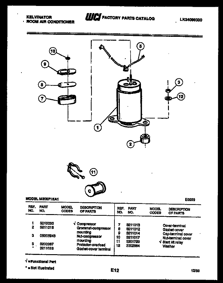 COMPRESSOR Diagram and Parts List for M208F1EA1  Kelvinator Air Conditioner