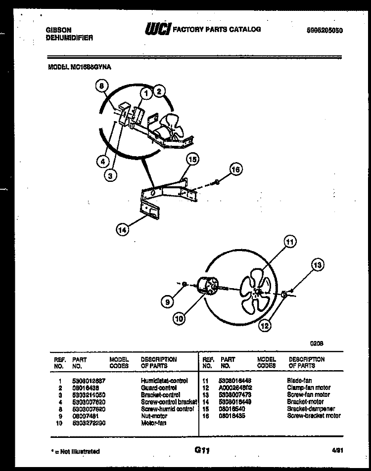 AIR CONTROL PARTS Diagram and Parts List for MC15S5GYNA  Gibson Dehumidifier