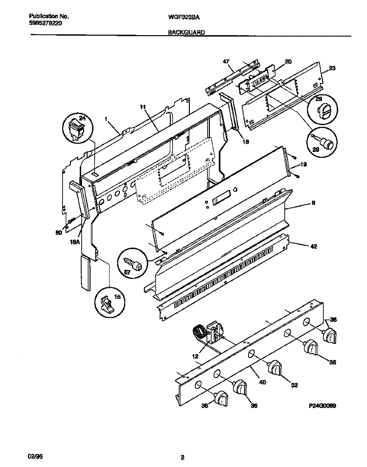 BACKGUARD Diagram and Parts List for WGF323BAWE  Frigidaire Range