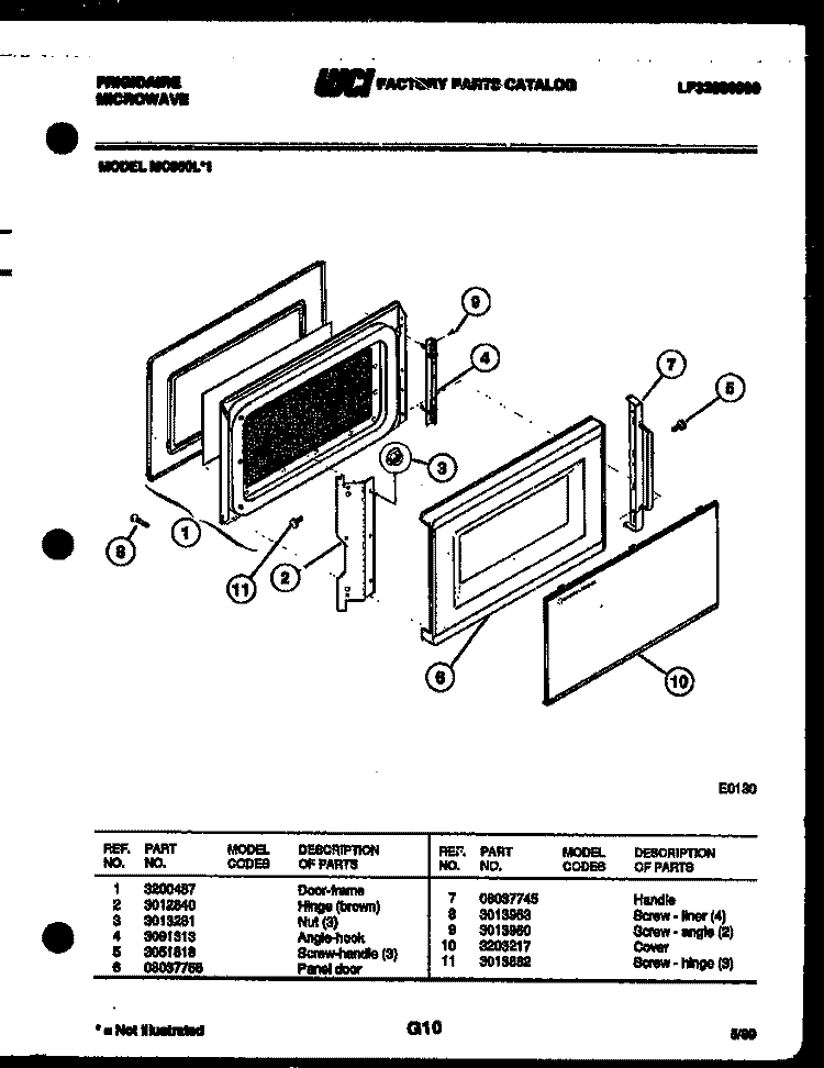 DOOR PARTS Diagram and Parts List for MC850L1  Frigidaire Microwave