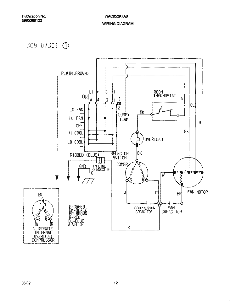 WIRING DIAGRAM Diagram and Parts List for WAC052K7A6  Westinghouse Air Conditioner