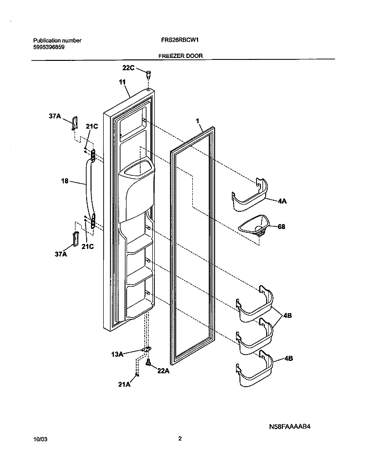 FREEZER DOOR Diagram and Parts List for FRS26RBCW1  Frigidaire Refrigerator