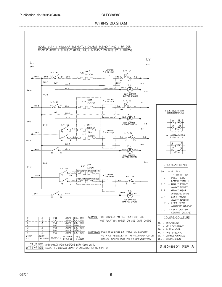 WIRING DIAGRAM Diagram and Parts List for GLEC30S8CBB  Frigidaire Cooktop