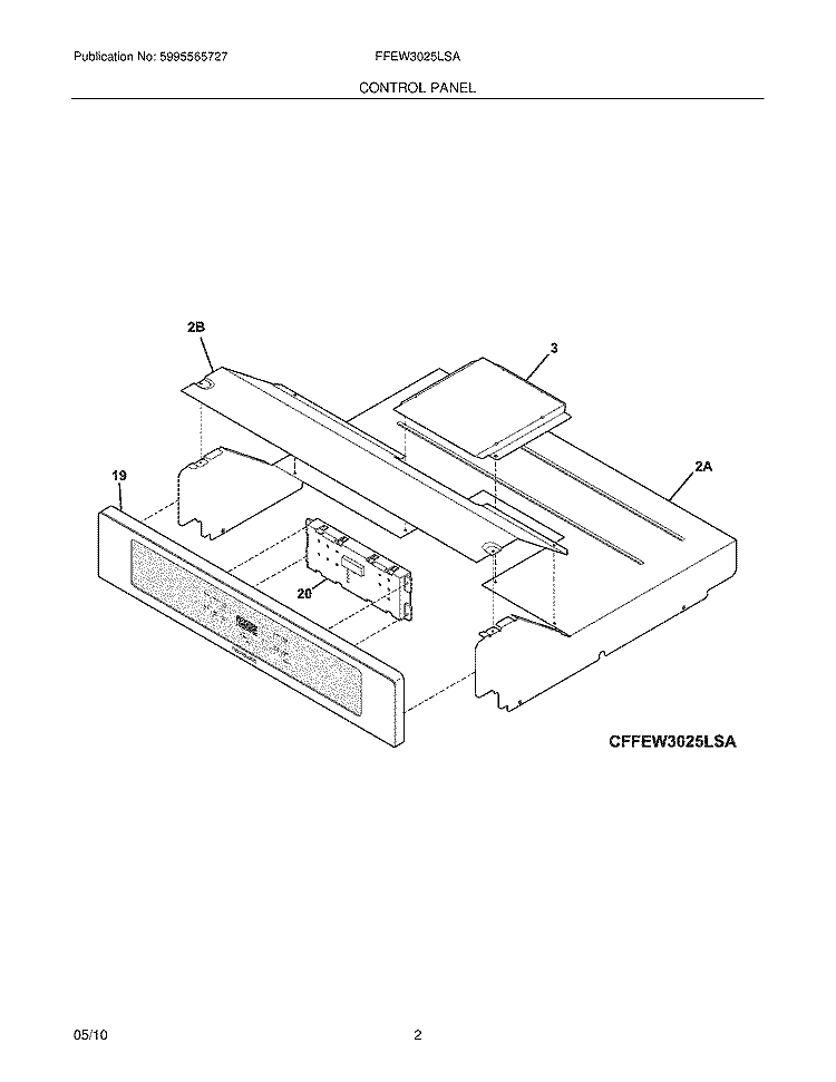 CONTROL PANEL Diagram and Parts List for FFEW3025LSA  Frigidaire Wall Oven