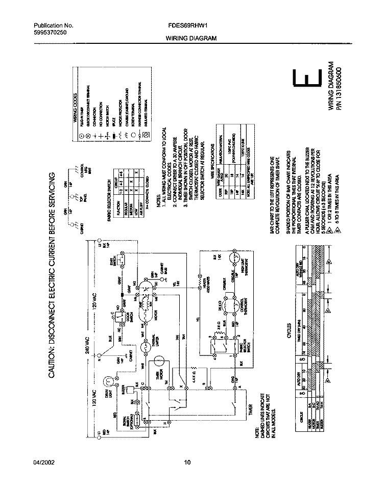 131850600 WIRING DIAGRAM Diagram and Parts List for FDES69RHW1  Frigidaire Dryer