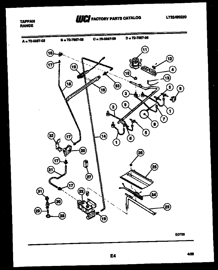 BURNER, MANIFOLD AND GAS CONTROL Diagram and Parts List for 72-3657-00-06  Tappan Range