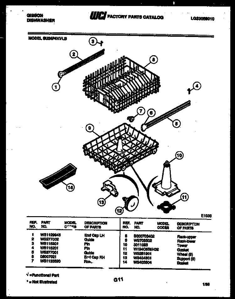 RACKS AND TRAYS Diagram and Parts List for SU24P4KVLB  Gibson Dishwasher