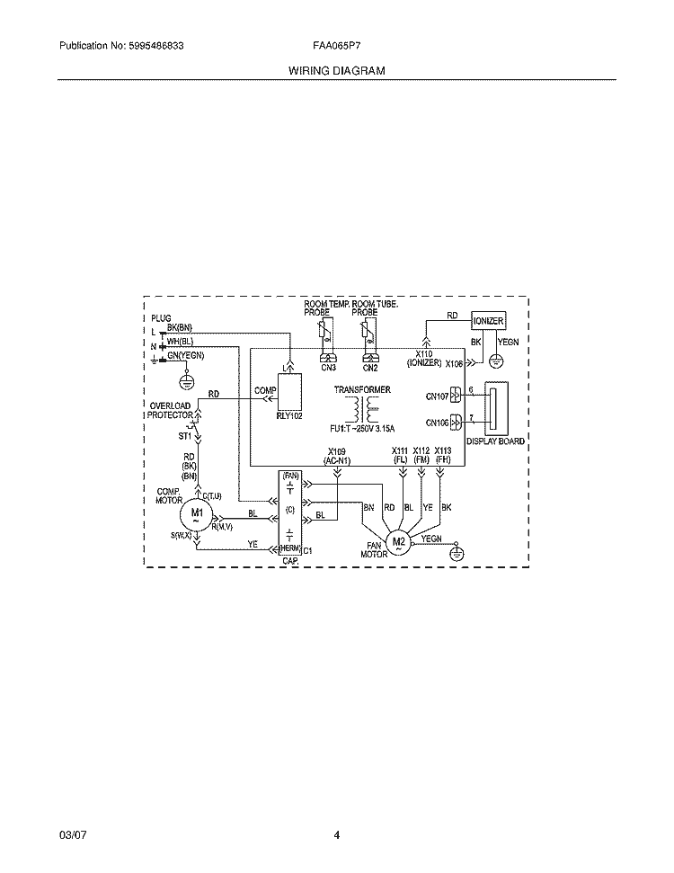 WIRING DIAGRAM Diagram and Parts List for FAA065P7AENG3  Frigidaire Air Conditioner