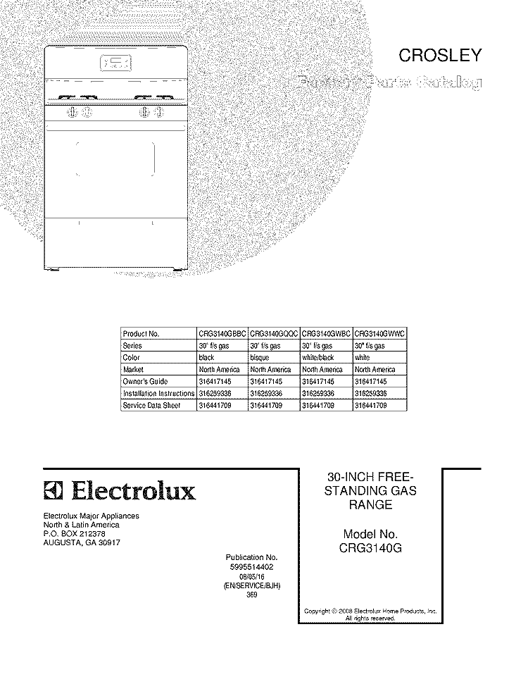 COVER Diagram and Parts List for CRG3140GBBC  Crosley Range