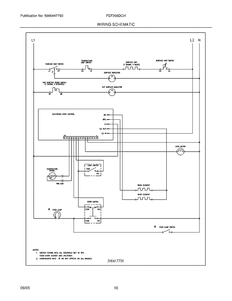 WIRING SCHEMATIC Diagram and Parts List for FEF366DCH  Frigidaire Range