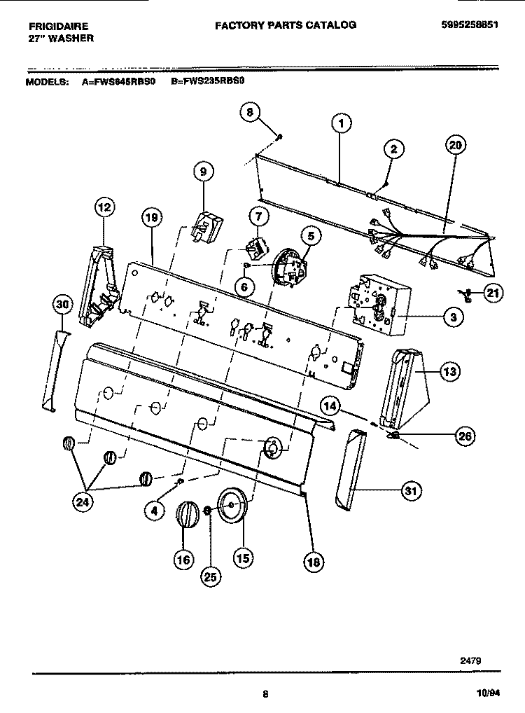 CONSOLE & CONTROLS Diagram and Parts List for FWS235RBS0  Frigidaire Washer