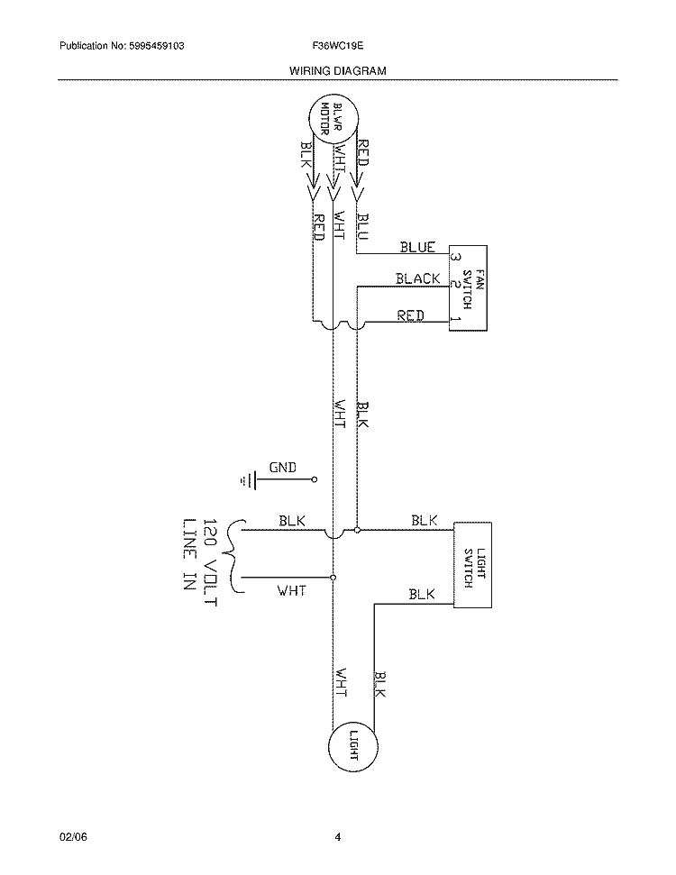 WIRING DIAGRAM Diagram and Parts List for F36WC19EC  Frigidaire Range Hood