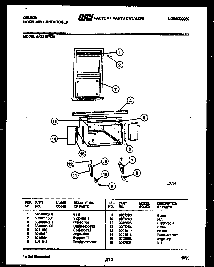 CABINET AND INSTALLATION PARTS Diagram and Parts List for AK25E5RZA  Gibson Air Conditioner