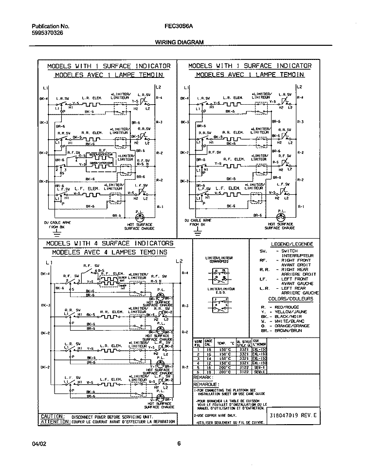 WIRING DIAGRAM Diagram and Parts List for FEC30S6ASD  Frigidaire Cooktop