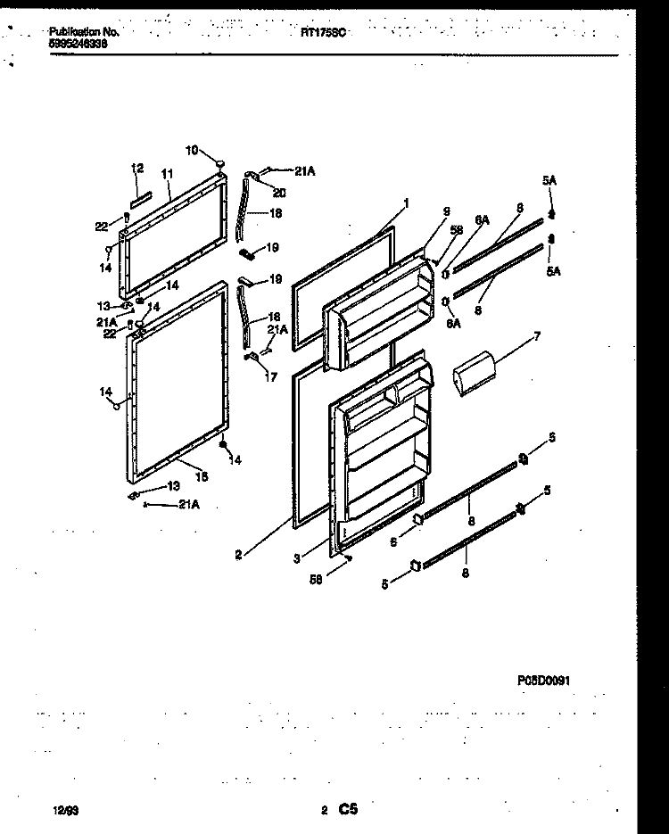 DOOR PARTS Diagram and Parts List for RT175SCW1  Frigidaire Refrigerator