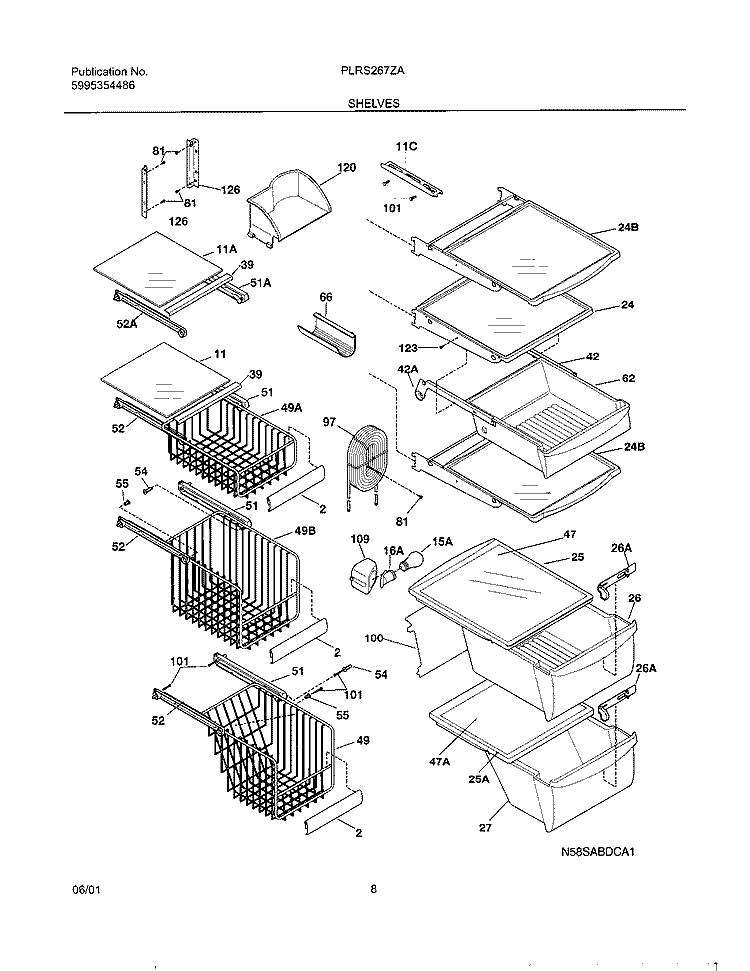SHELVES Diagram and Parts List for PLRS267ZAB1  Frigidaire Refrigerator