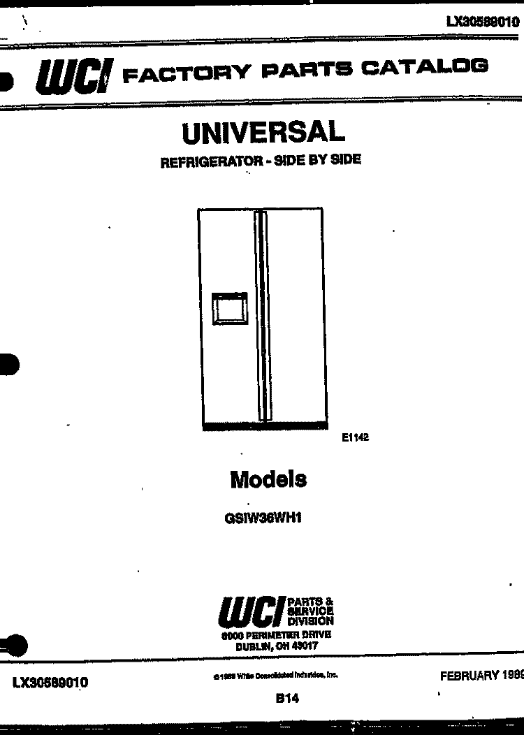 COVER Diagram and Parts List for GSIW36VH1  Uni Refrigerator