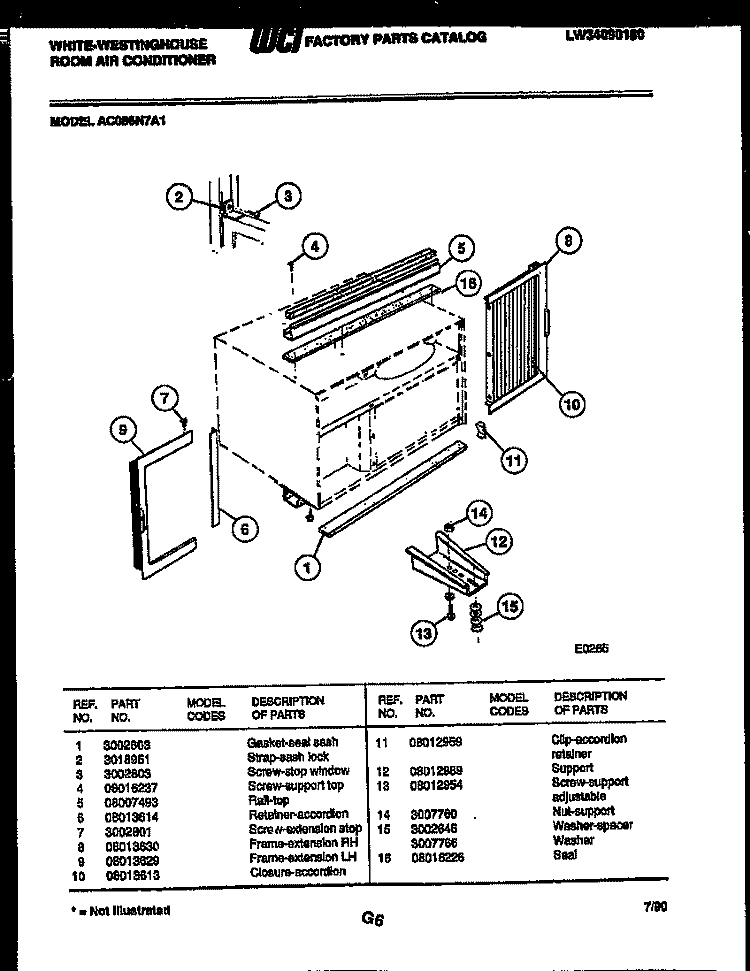 CABINET AND INSTALLATION PARTS Diagram and Parts List for AC086N7A1  Frigidaire Air Conditioner