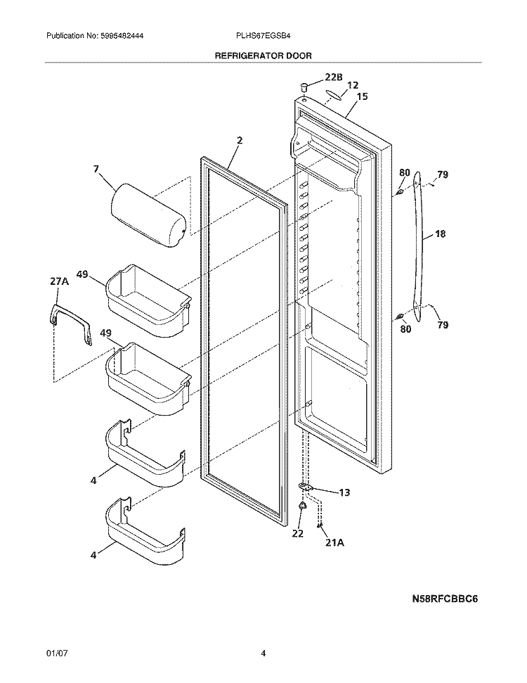 REFRIGERATOR DOOR Diagram and Parts List for PLHS67EGSB4  Frigidaire Refrigerator