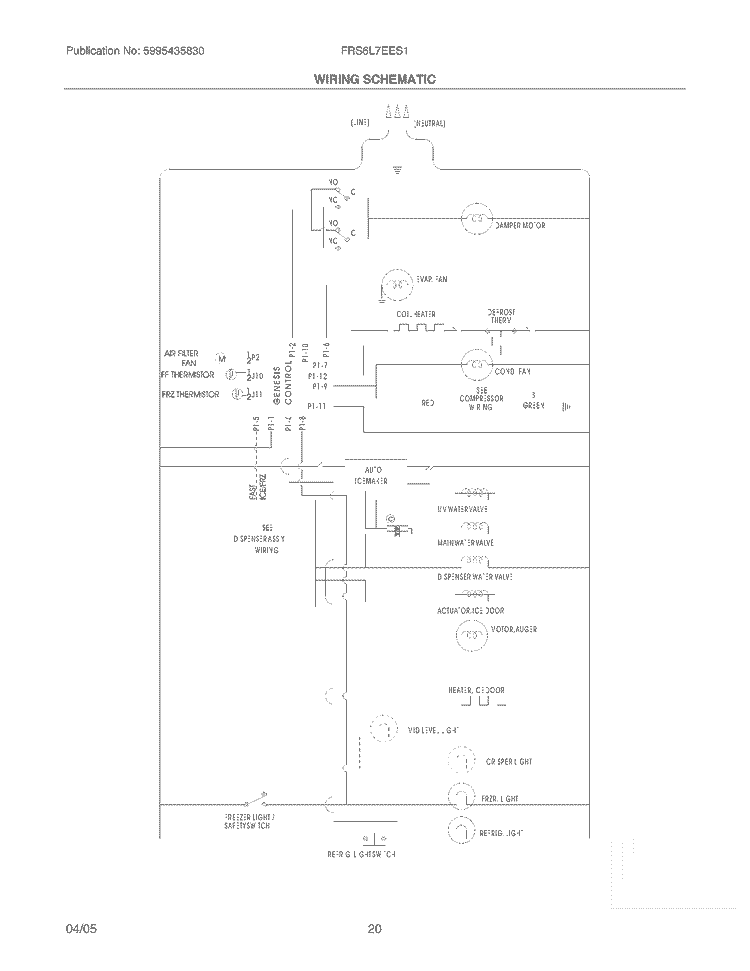 WIRING SCHEMATIC Diagram and Parts List for FRS6L7EES1  Frigidaire Refrigerator