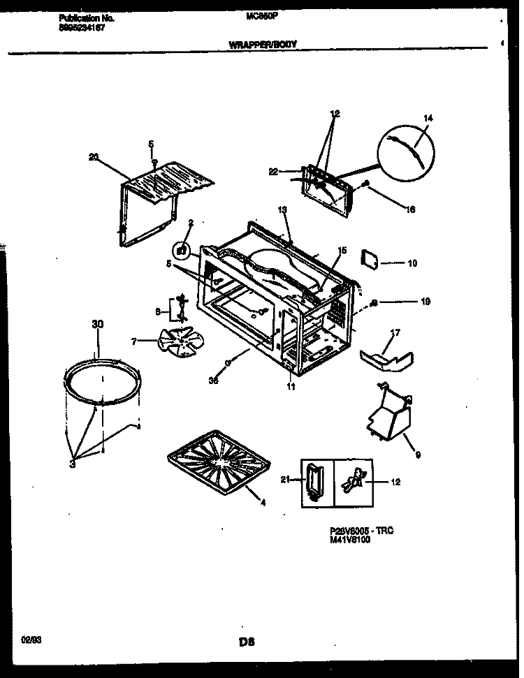 WRAPPER AND BODY PARTS Diagram and Parts List for MC850P10  Frigidaire Microwave