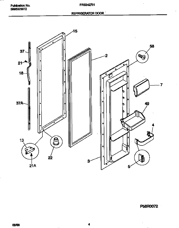 REFRIGERATOR DOOR Diagram and Parts List for FRS24ZRHB1  Frigidaire Refrigerator
