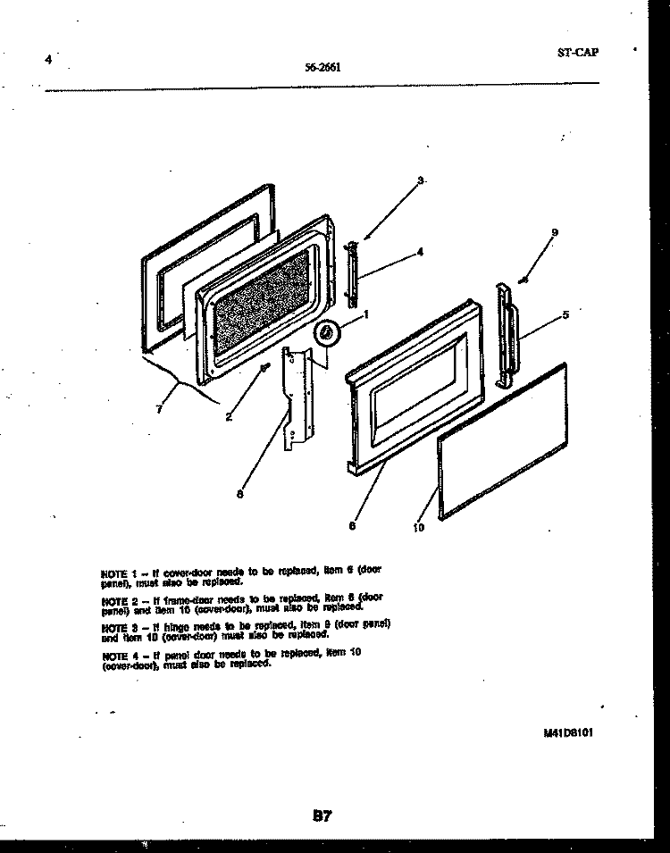 DOOR PARTS Diagram and Parts List for 56-2661-00-01  Tappan Microwave