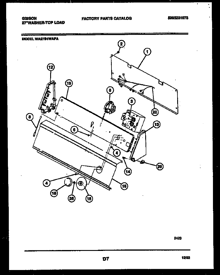 CONSOLE AND CONTROL PARTS Diagram and Parts List for WA27S1WAFA  Gibson Washer