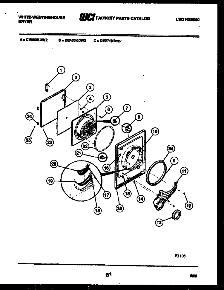 DOOR PARTS Diagram and Parts List for DE500KDW2  Frigidaire Dryer