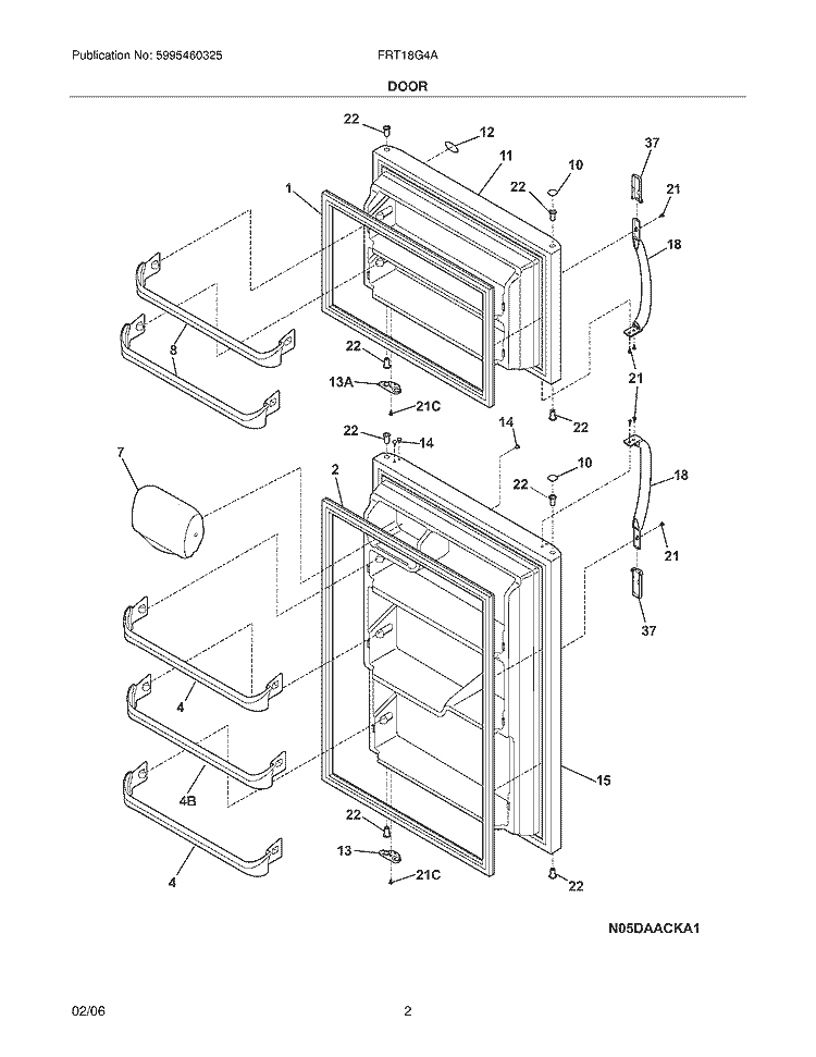 DOOR Diagram and Parts List for FRT18G4AQJ  Frigidaire Refrigerator