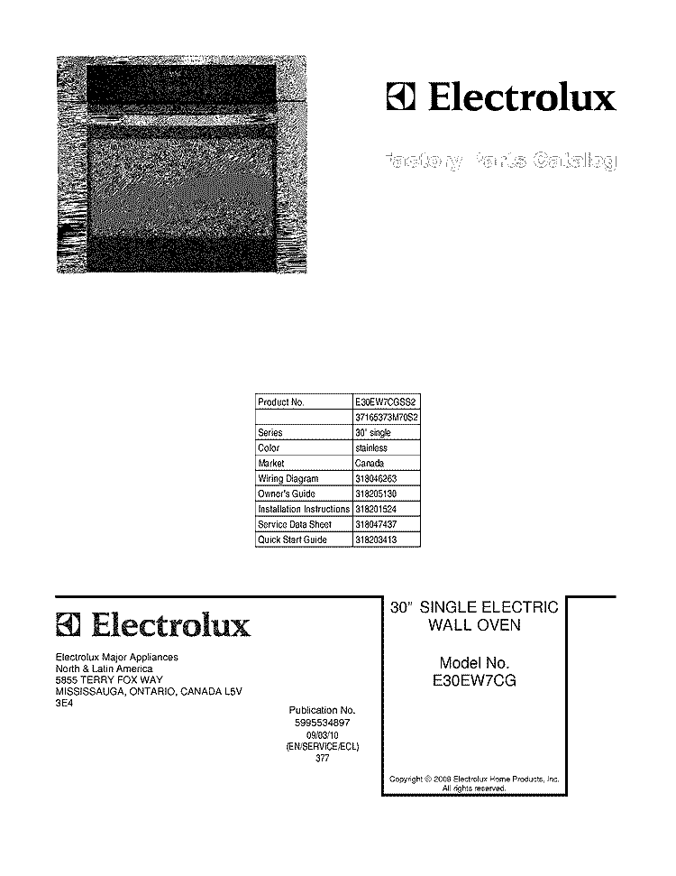 COVER Diagram and Parts List for E30EW7CGSS2  Electrolux Wall Oven