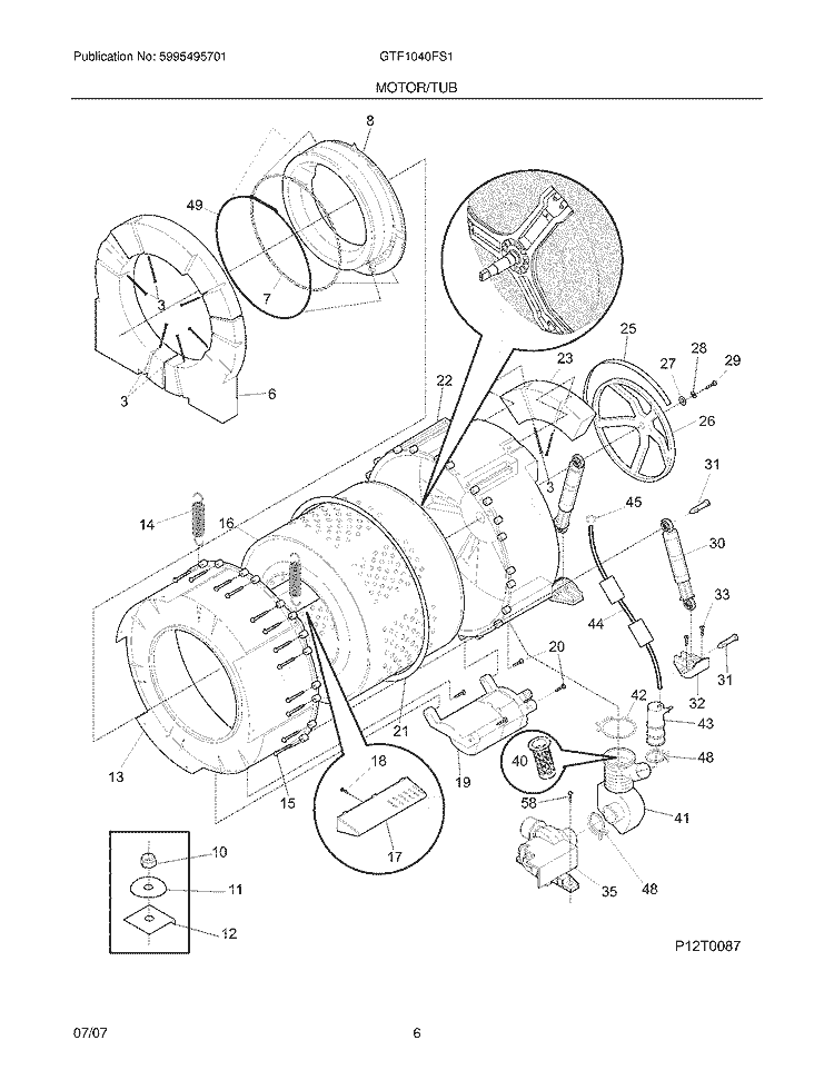 MOTOR / TUB Diagram and Parts List for GTF1040FS1  Gibson Washer