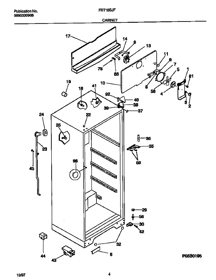 CABINET Diagram and Parts List for FRT18SJFD1  Frigidaire Refrigerator