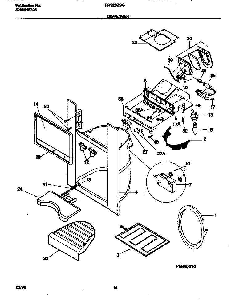 DISPENSER Diagram and Parts List for FRS26ZSGB3  Frigidaire Refrigerator