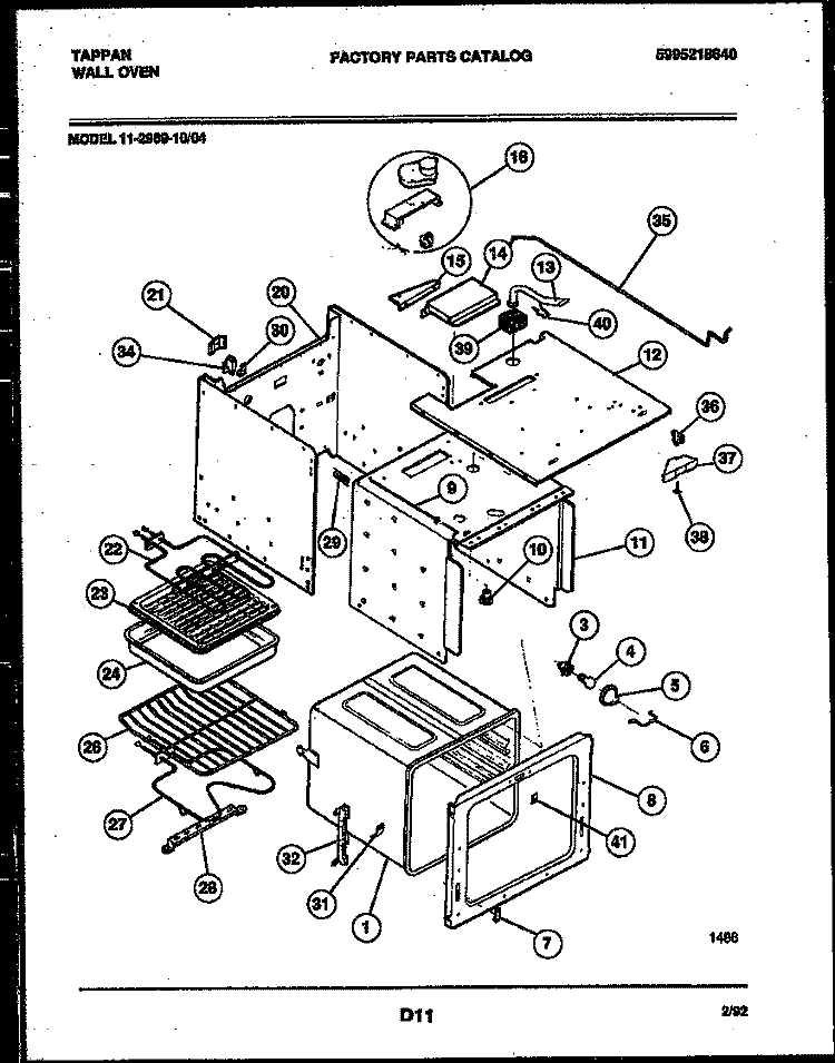 BODY PARTS Diagram and Parts List for 11-2969-00-04  Tappan Wall Oven