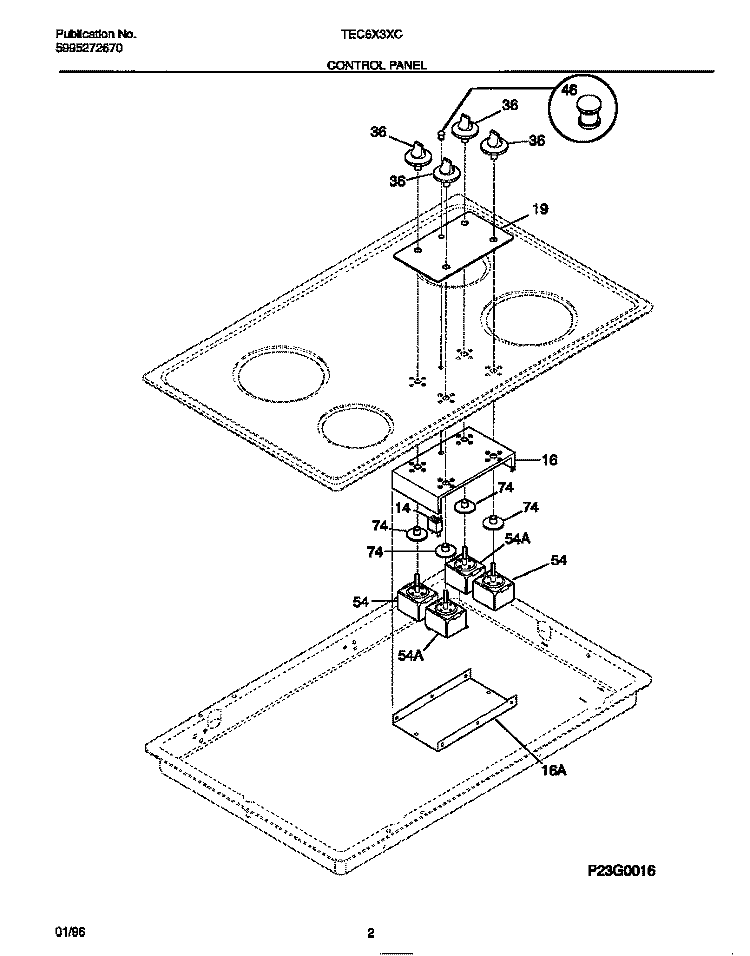 CONTROL PANEL Diagram and Parts List for TEC6X3XCC1  Tappan Cooktop