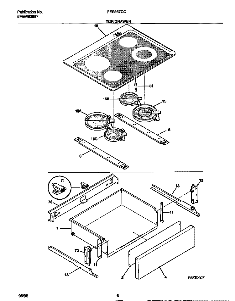 TOP / DRAWER Diagram and Parts List for FES387CCSD  Frigidaire Wall Oven