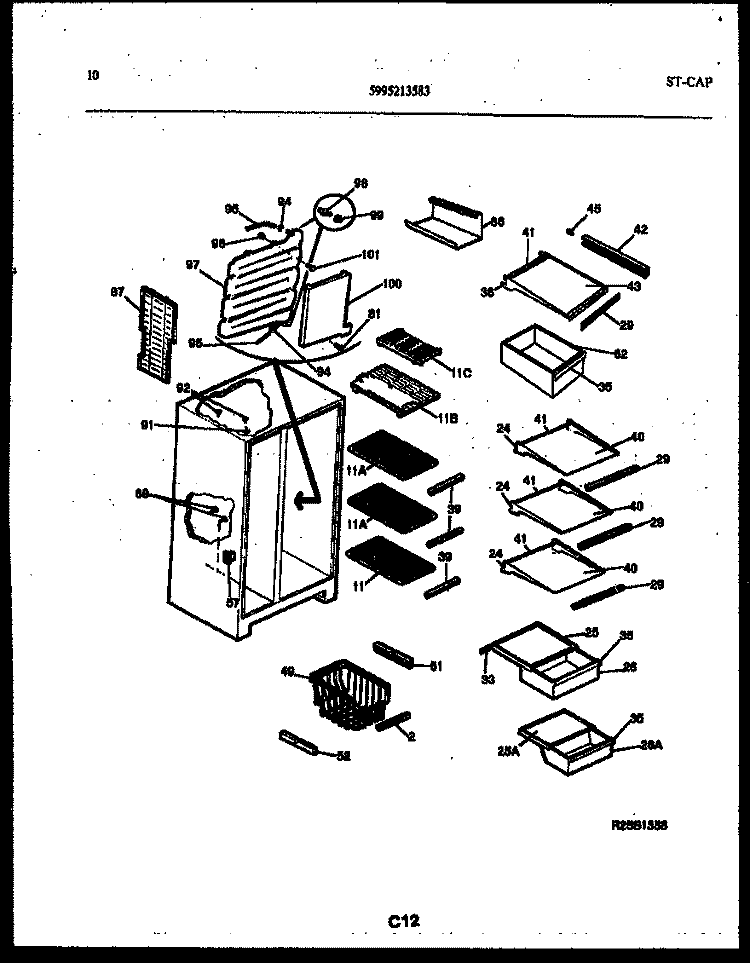 SHELVES AND SUPPORTS Diagram and Parts List for RS229MCD3  Frigidaire Refrigerator