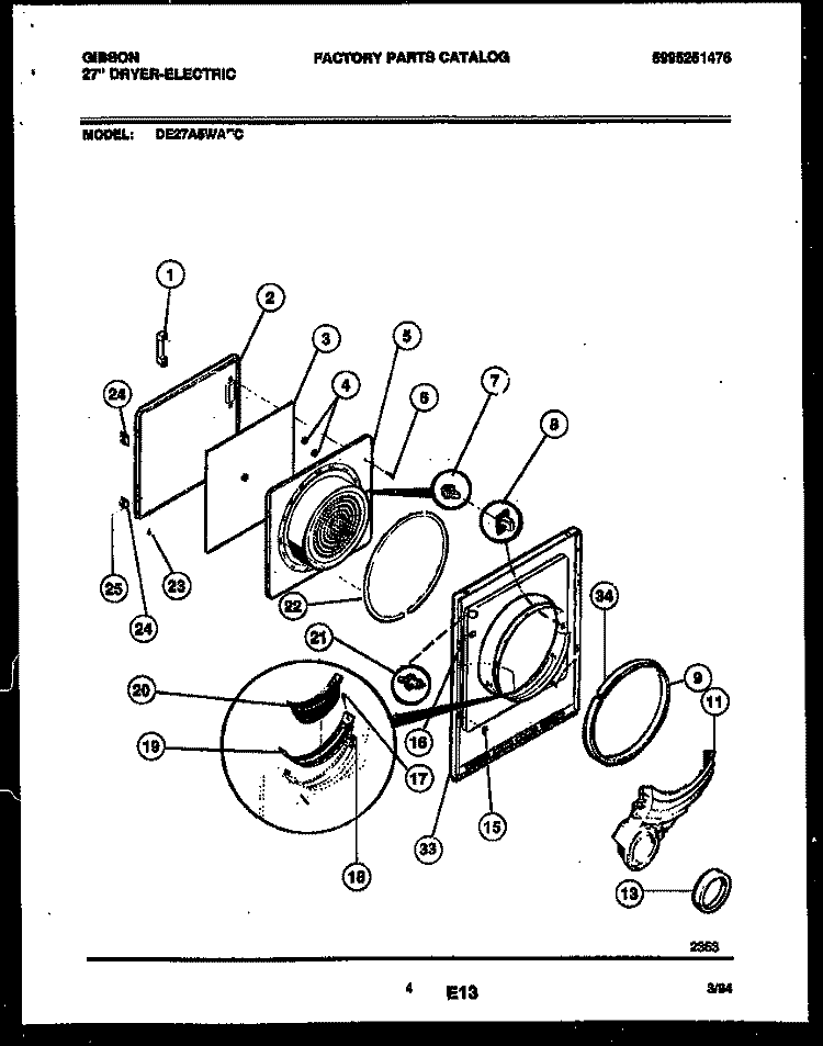 DOOR PARTS Diagram and Parts List for DE27A5WAFC  Gibson Dryer